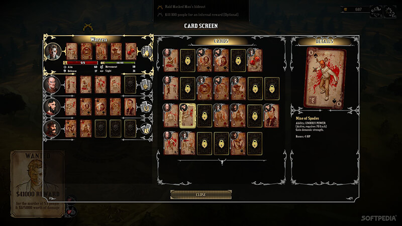 Hard West Indie Game User Interface with Cards
